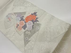 花々に扇模様織出し名古屋帯